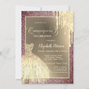 Invitation Paillettes qui coulent, Robe Rose Gold à paillette