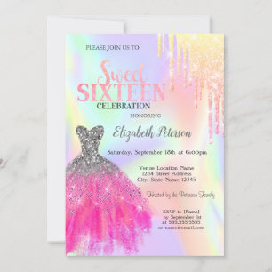 Invitation Paillettes qui dégoulinent, robe chic holographiqu
