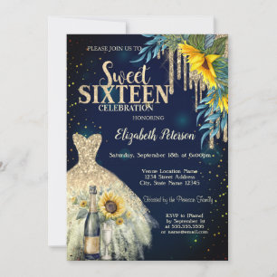 Invitation Paillettes qui dégoulinent, Robe, Tournesols Bleus