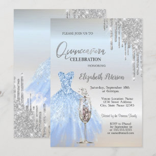 Invitation Paillettes qui dégoulinent,Robe,Verrre de champagn