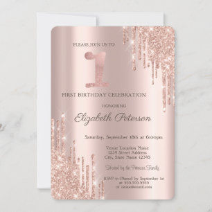 Invitation Paillettes qui dégoulinent Rose Gold Fête d'annive