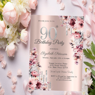 Invitation Paillettes qui dégoulinent Rose Gold Rose Floral 9