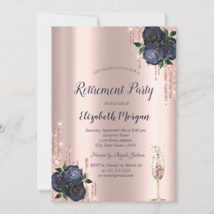 Invitation Paillettes qui dégoulinent,Roses Bleu Marine Retr