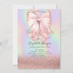 Invitation Paillettes Rose Gold Bokeh, Ruban Rose Holographiq