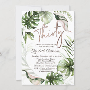 Invitation Paillettes Rose Gold Gouttes Feuilles 30e Annivers