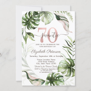 Invitation Paillettes Rose Gold Gouttes Feuilles 70e Annivers