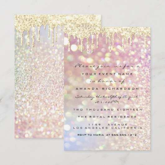 Invitation Paillettes Rose Gold Luxe Douce 16e Mariage (Devant / Derrière)