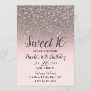 Invitation Paillettes Rose Pâle & Argent Pailleté Brillant Gl