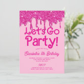 Invitation Paillettes Rose Tendance Anniversaire Fête C'est P (Debout devant)