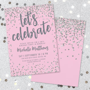Invitation Paillettes Roses Anniversaire Tout Âge