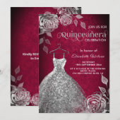 Invitation Paillettes roses en argent tendance robe Quinceañe (Devant / Derrière)