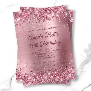 Invitation Paillettes roses et feuille d'aluminium brossé pou