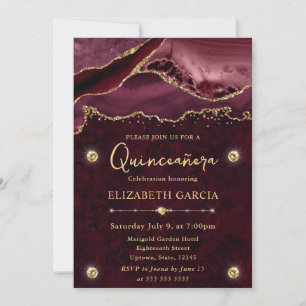Invitation Paillettes Rouge et Or Agate Quinceanera