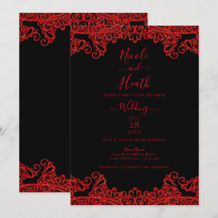 Invitation Paillettes Rouge Étincelant Dentelle Mariage Éléga