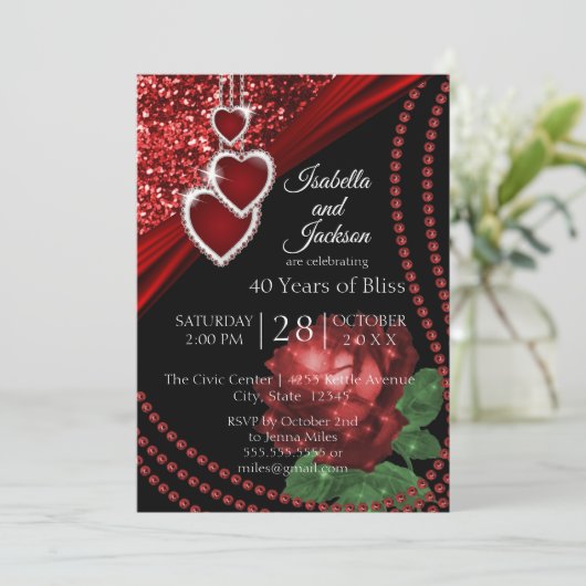 Invitation Paillettes Rouge Rubis et Rose (Debout devant)