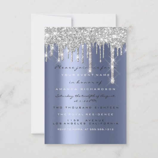 Invitation Paillettes scintillantes argent bleu marine  Maria (Devant)