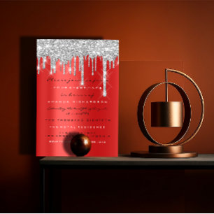 Invitation Paillettes scintillantes argent rouge gris 16ème m