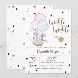 Invitation Paillettes scintillantes, Ballons éléphants Baby S