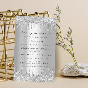 Invitation Paillettes scintillantes gouttes argent Lux mariag