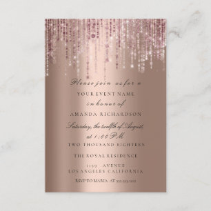 Invitation Paillettes scintillantes gouttes de rose cordes de