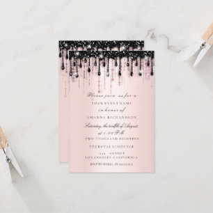 Invitation Paillettes scintillantes gouttes noires rose Maria