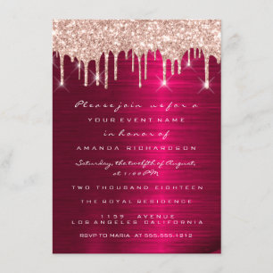 Invitation Paillettes scintillantes gouttes Rose Rouge Marsal