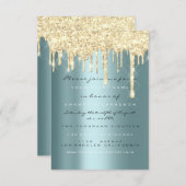 Invitation Paillettes scintillantes or sarcelle mariage douce (Devant / Derrière)