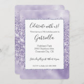 Invitation Paillettes scintillantes violettes (Devant / Derrière)