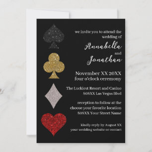 Invitation Paillettes sur Mariage de Casino de Las Vegas Noir