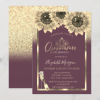 Paillettes,Tournesols,Tiara Burgundy Quinceanera 