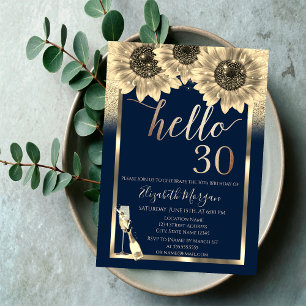 Invitation Paillettes,Tournesols,Verre Joyeux Anniversaire 30