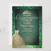 Invitation Paillettes Vert chic Or robe tiara Quinceañera I (Devant)