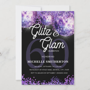 Invitation Paillettes Violettes Disco Pailleté Luxe 60 ans In
