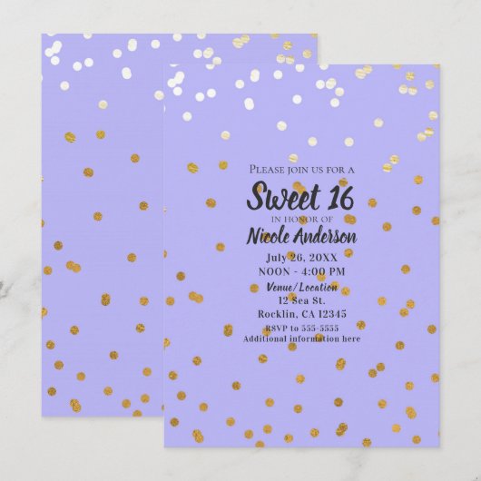 Invitation Paillettes violettes et dorées Élégance Moderne (Devant / Derrière)