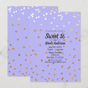 Invitation Paillettes violettes et orées Points de confettis