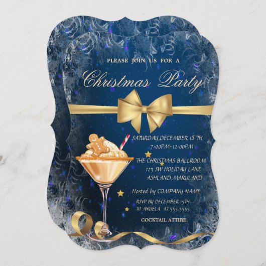 Invitation Pain d'épice biscuit Bow Bleu Noël (Devant / Derrière)