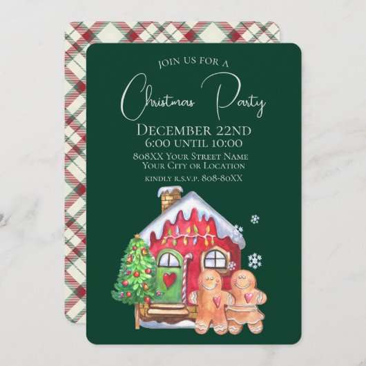 Invitation Pain d'épices d'aquarelle mignonne Gens sur vert (Devant / Derrière)