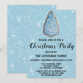 Invitation Pain d'épices Fête de Noël Arbre bleu Neige (Devant / Derrière)