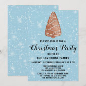 Invitation Pain d'épices Fête de Noël Arbre Bleu Neige (Devant / Derrière)
