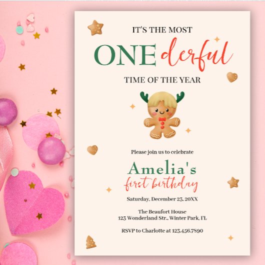 Invitation Pain d'épices mignon Nouvel anniversaire 1er