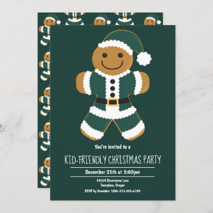 Invitation Pain d'épices Père Noël Green Christmas Party Invi
