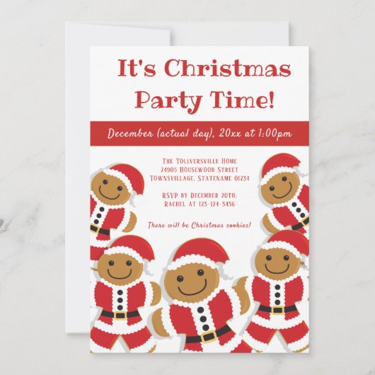 Invitation Pain d'épices Père Noël Noël Party Blanc Rouge (Devant)