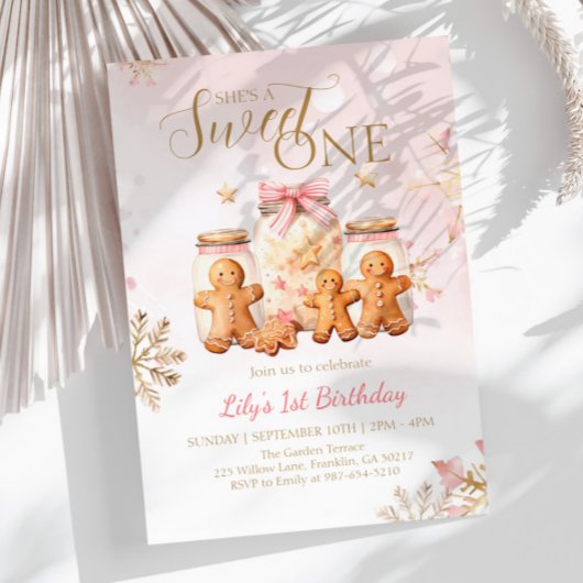 Invitation Pain d'épices rose doux Noël Fille Anniversaire