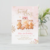 Invitation Pain d'épices rose doux Noël Fille Anniversaire (Debout devant)