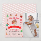 Invitation Pain d'épices rose Maison Noël Deuxième anniversai (Devant / Derrière)