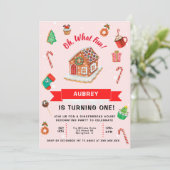 Invitation Pain d'épices rose Maison Noël Premier anniversair (Debout devant)