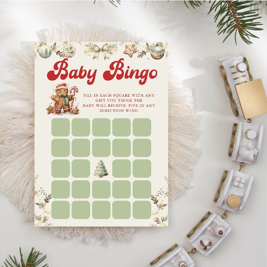 Invitation Pain d'épices vert Baby shower de Noël Bingo Jeu