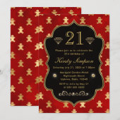 Invitation Pain d'hiver rouge et or Hommes Anniversaire (Devant / Derrière)