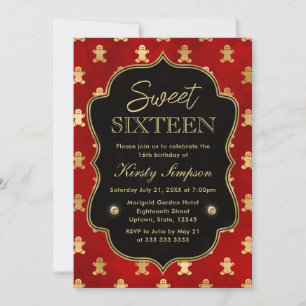 Invitation Pain d'hiver rouge et or Hommes Sweet 16