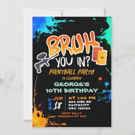 Invitation Painball Adolescent Bruh You Dans La Fête D'Annive (Devant)